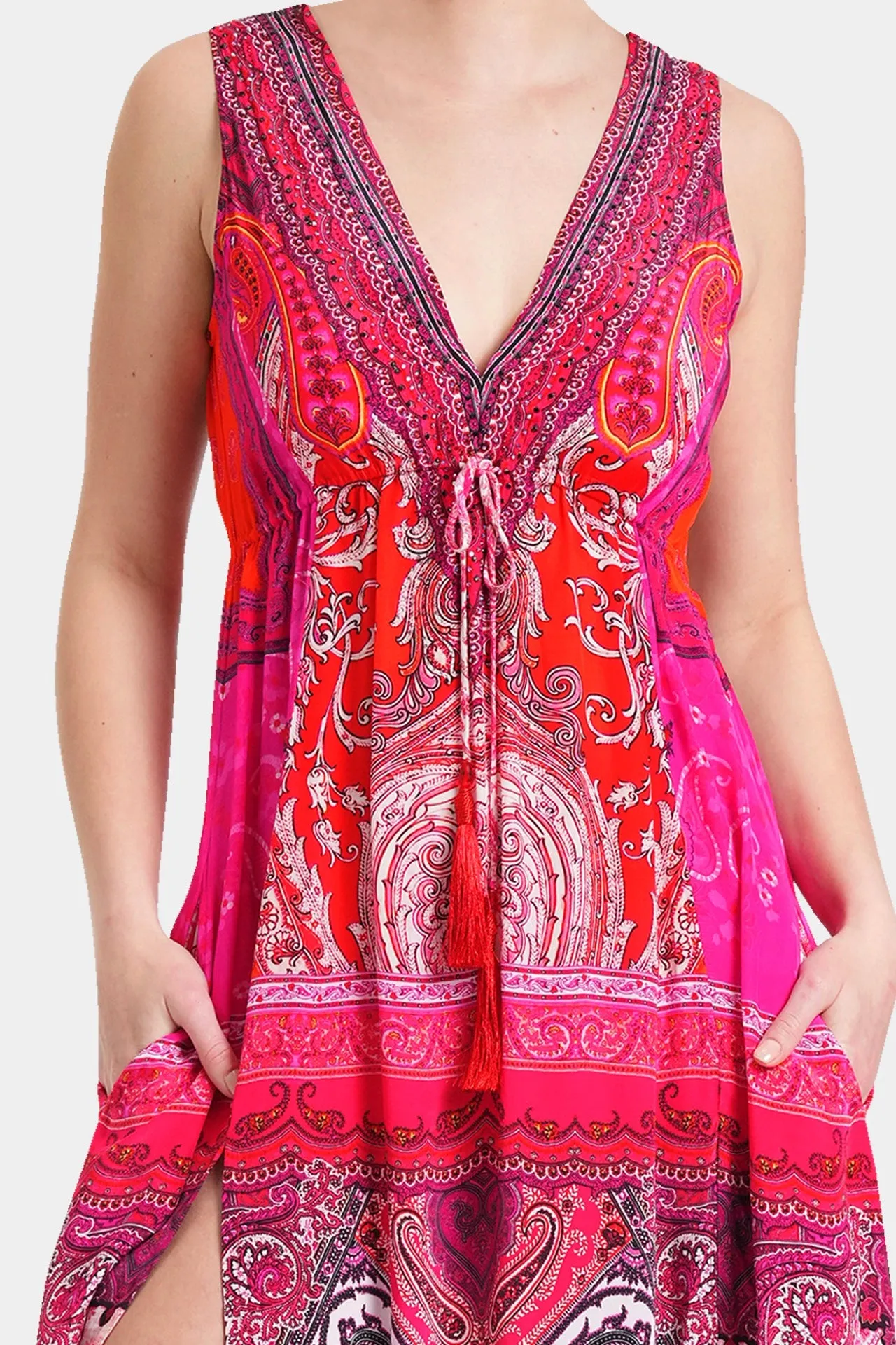 V-Neck Sleeveless Dress in Red