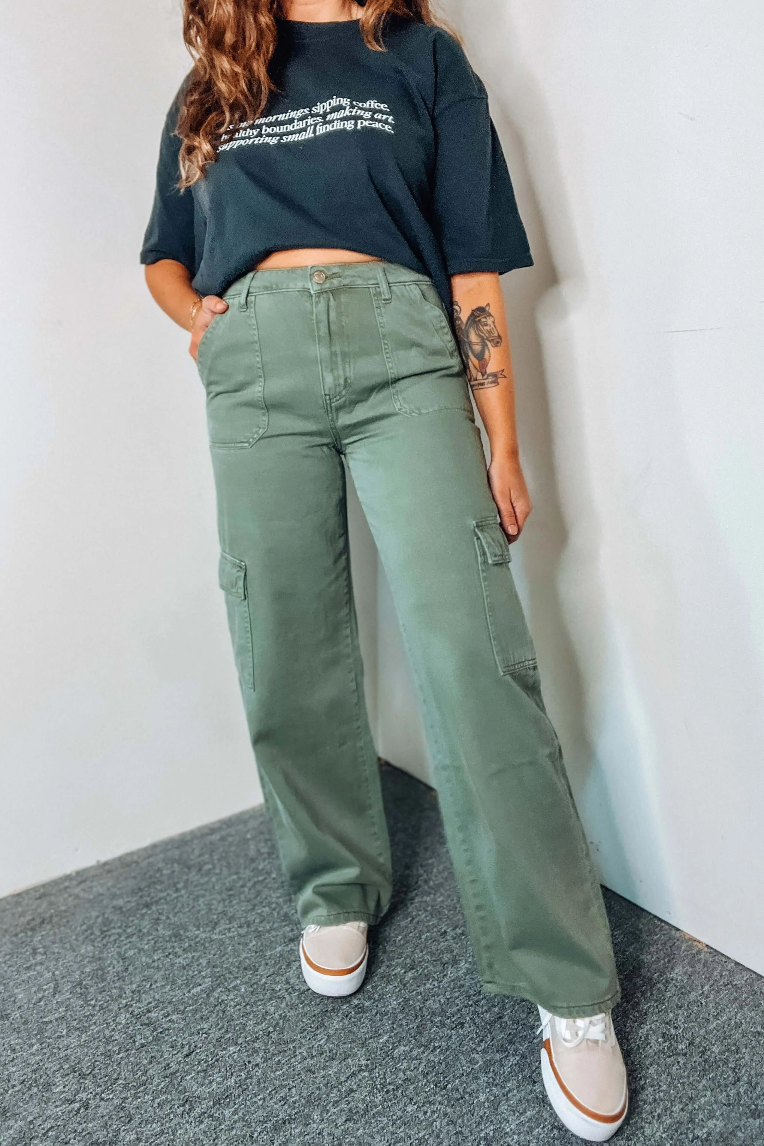 Vervet High Rise Utility Wide Leg Cargo Pants
