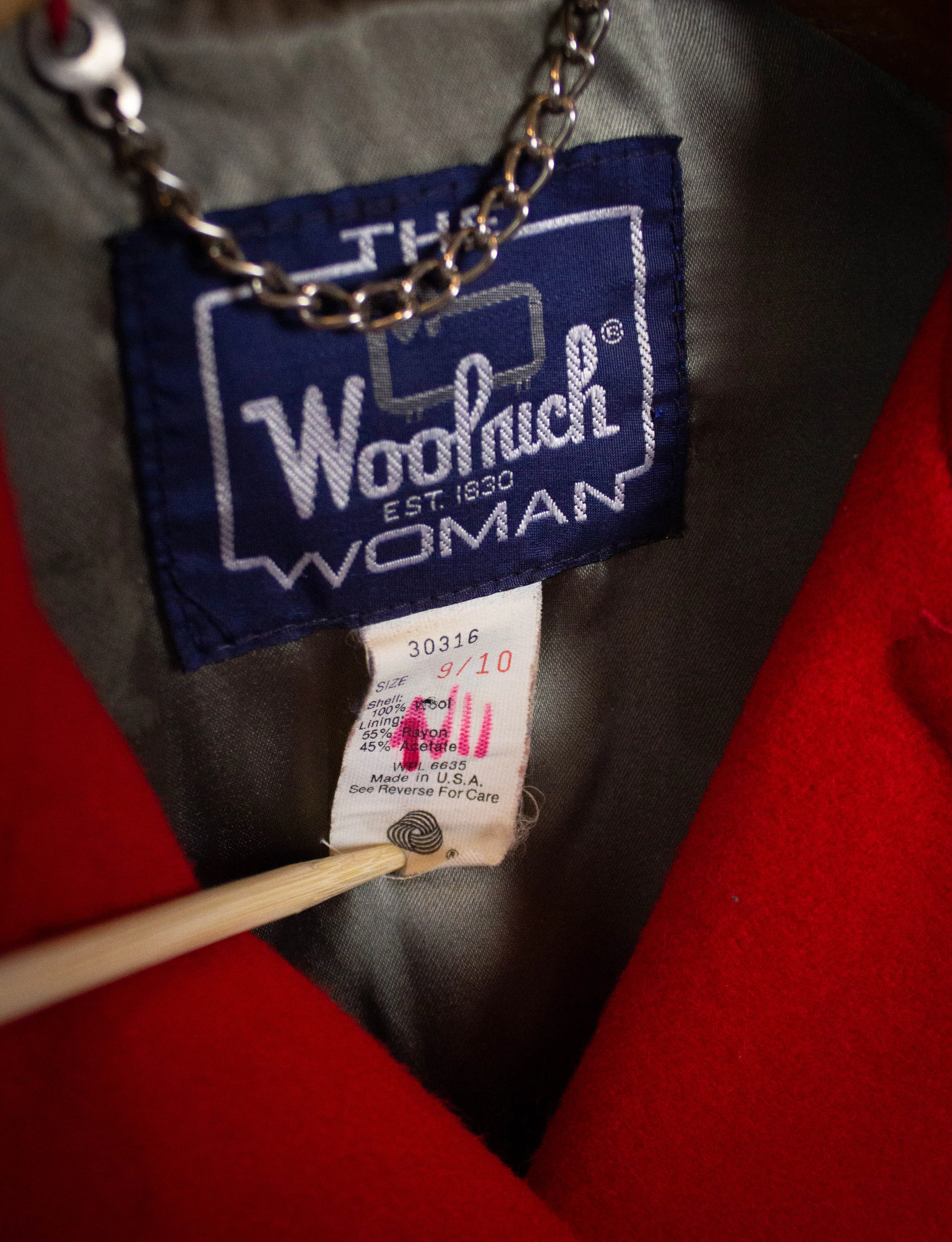 Vintage Woolrich Women's Pea Coat Red Small