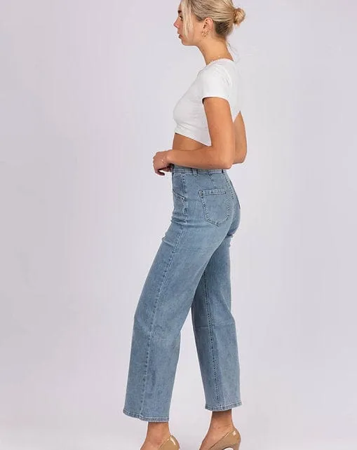 Wakee Denim Flare Wide Leg Ladies Jean - Blue Wash