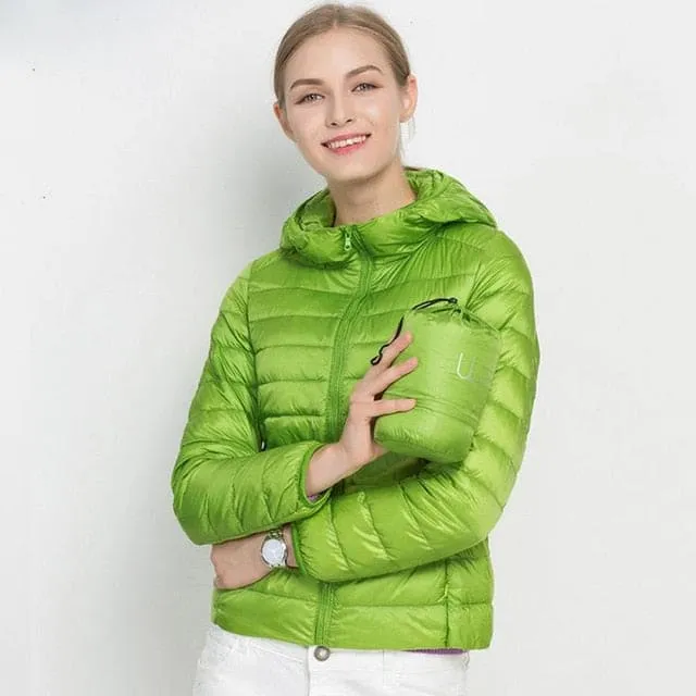 Winter Ultra Light Hooded Down Jacket Women Wear