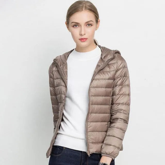 Winter Ultra Light Hooded Down Jacket Women Wear