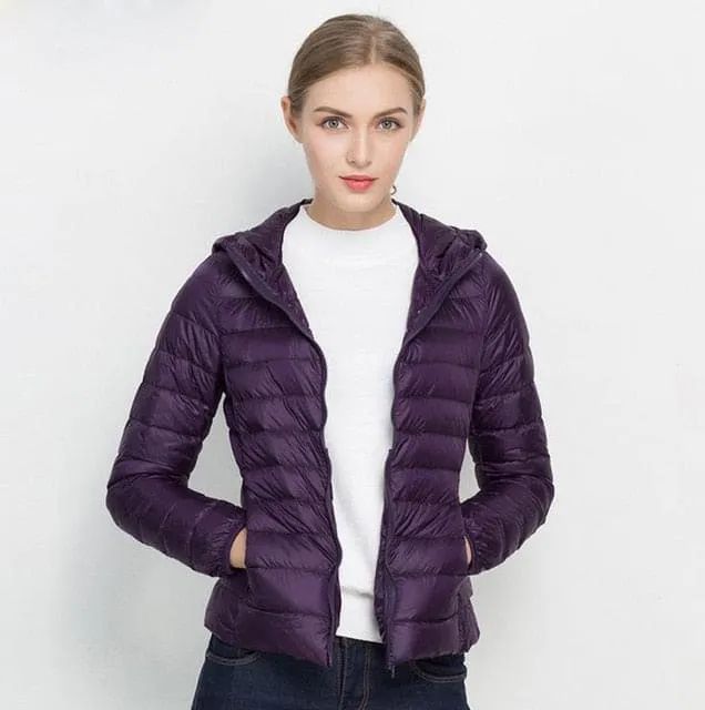 Winter Ultra Light Hooded Down Jacket Women Wear